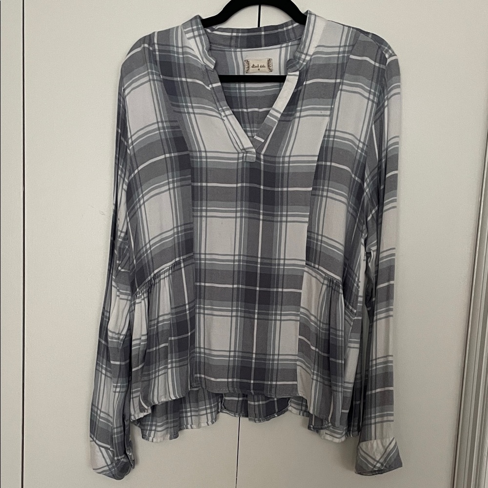 Altar'd State Blue and White Plaid Blouse
